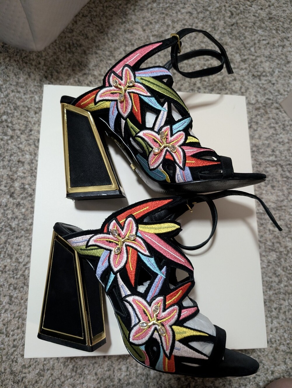 Women's Kate Maconie Carnival Calypso Kicker Heel Sandals Floral Ankle-Strap US7